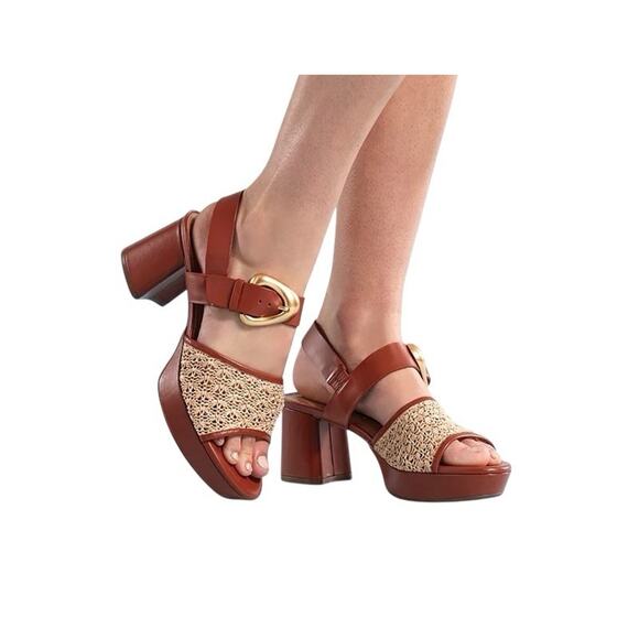 Aerosole Chamber Platform Block Heel Sandal Sz 10 brown Raffia Boho Chic Retro - Picture 2 of 11